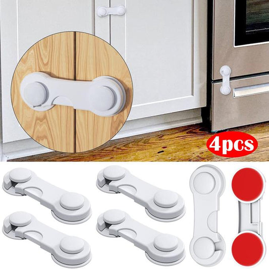 4 Pack Cabinet Locks with Adhesive for Drawer Cupboards Fridge Closet Childproof Door Latch