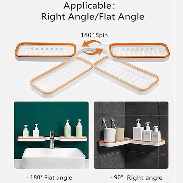 180° adhesive shower caddy, Bathroom Free Perforated Shower Caddy Corner, Shower Organizer, Rotatable Shower Shelf with 5-Hooks