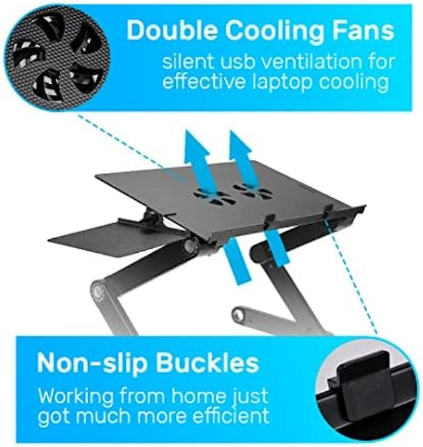 Adjustable Laptop Stand With Fan and Mouse Pad, Computer Lap Desk, Laptop Holder for Bed and Sofa, Portable Laptop Desk