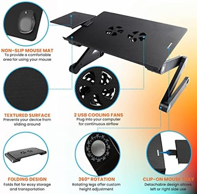 Adjustable Laptop Stand With Fan and Mouse Pad, Computer Lap Desk, Laptop Holder for Bed and Sofa, Portable Laptop Desk