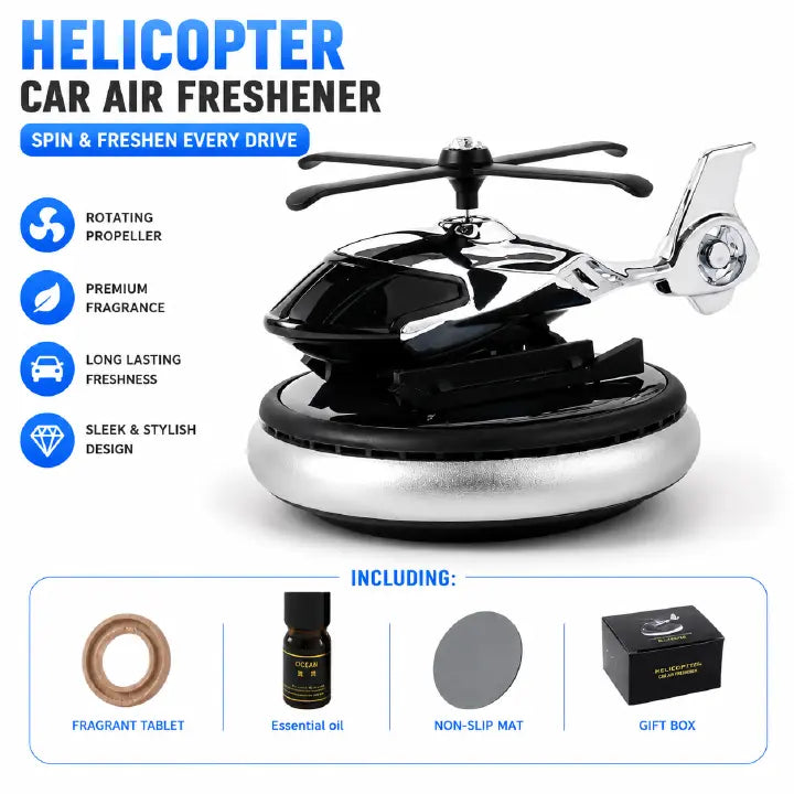 Solar Powered Rotating Helicopter Car Air Freshener and Aromatherapy Diffuser
