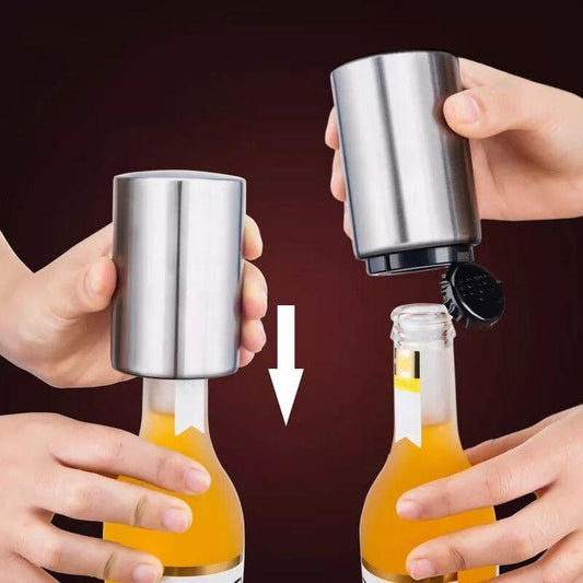 Automatic Beer Bottle Opener, Magnetic Stainless Steel Push Down Bottle Popper, Wine Beer Soda Cap Opener, Kitchen Accessories