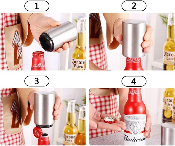 Automatic Beer Bottle Opener, Magnetic Stainless Steel Push Down Bottle Popper, Wine Beer Soda Cap Opener, Kitchen Accessories