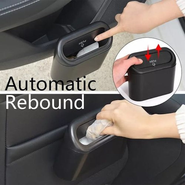 Car Trash Can with Auto Rebound Push Lid, Portable Hanging Mini Car Trash Can With Lid, Dustbin With Automatic Close Flip Cover