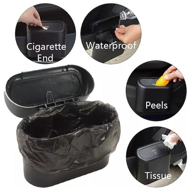 Car Trash Can with Auto Rebound Push Lid, Portable Hanging Mini Car Trash Can With Lid, Dustbin With Automatic Close Flip Cover