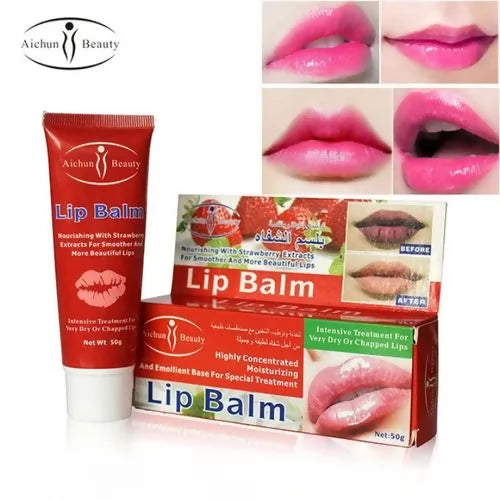 Aichun Beauty Lip Balm Moisturizing Emollient Strawberry Extract Flavor -50g