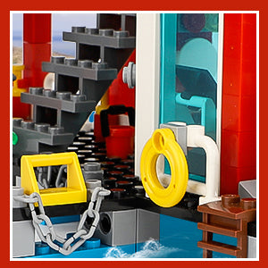 City Oceans Fire Station Building Kit fire Station Set with Fire Station/Fire Helicopter/Fire Ship/Rescue Boat, Gifts for Boys