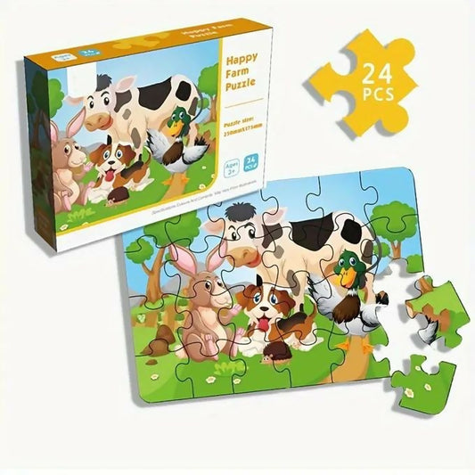 24 Pieces Block Puzzles - Happy Farm Animal Paper Puzzles, World Animal Puzzle (24pcs)