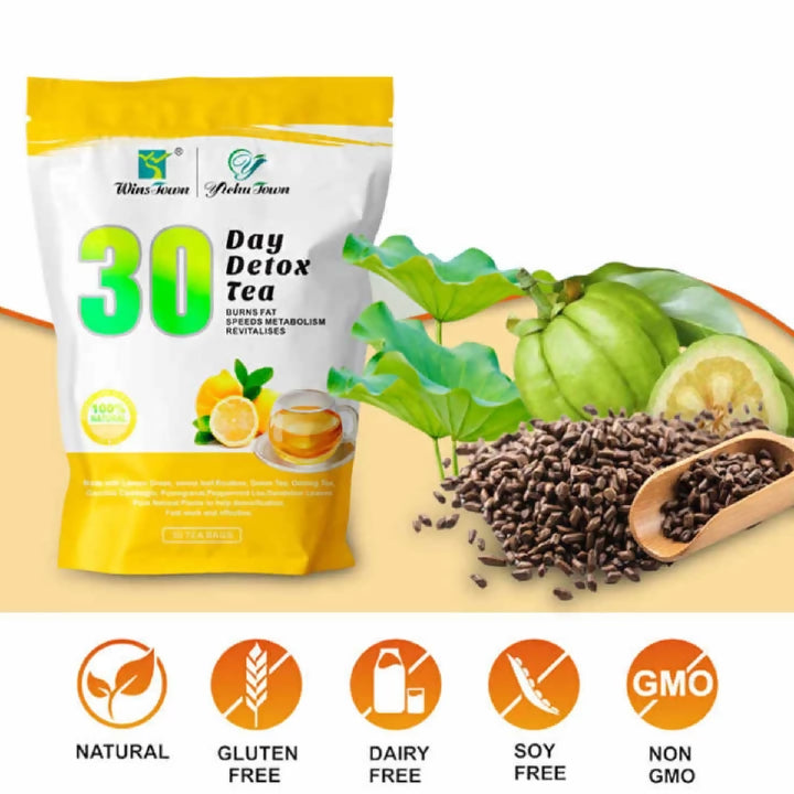 30 Days Detox Tea Flat Tummy Teabags, Lemon Flavor Natural Herbal - Wins Town