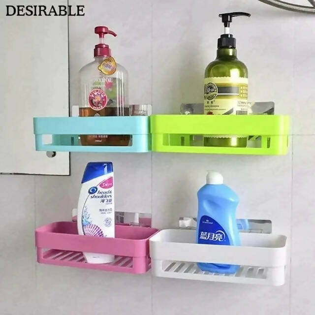 Simple Adhesive Plastic Bathroom Shelf, Easy Install, No Drill, Quick Drain, Space-Saving Organizer