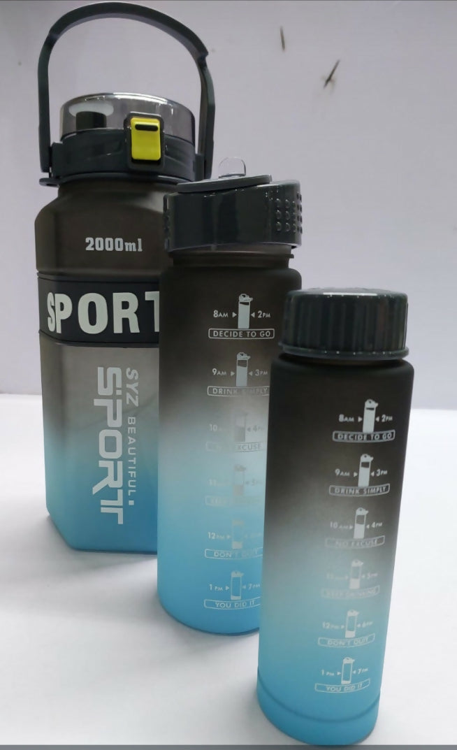 hexagonal Sports 3in1 multi - colour motivation water bottle now available @ksh 1000/ per set wholesale price* *Capacity 2litres,800mls,300