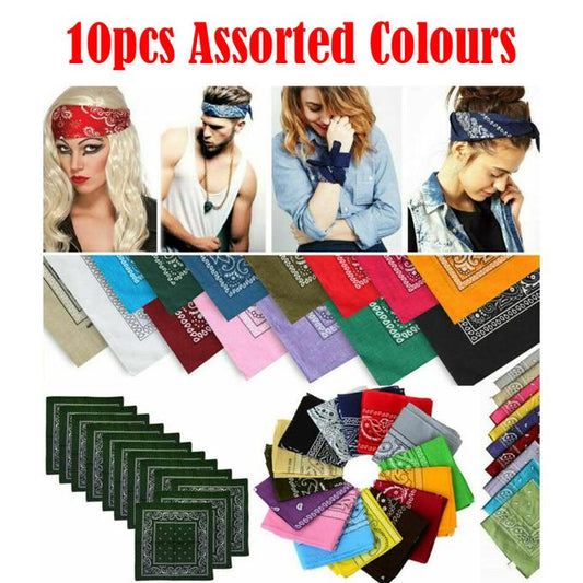 10pcs Assorted Colours Foulard Paisley Bandana Scarf Head Wrap Neck Band - 10 Pieces Random Colors