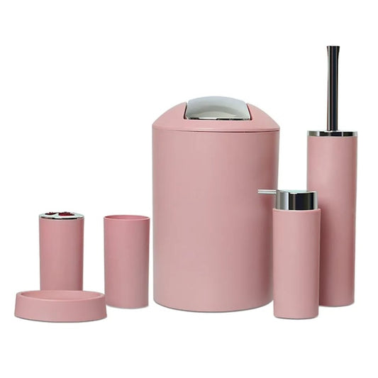 6Pcs Bathroom Accessories Set, Bath Ensemble Soap Dish, Trash Can, Toilet Brush with Holder, Tumbler Cup, Toothbrush Holder