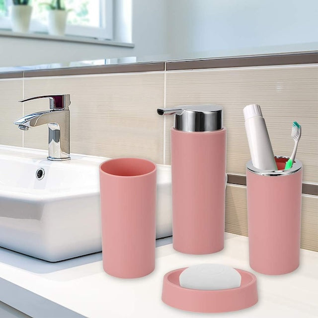 6Pcs Bathroom Accessories Set, Bath Ensemble Soap Dish, Trash Can, Toilet Brush with Holder, Tumbler Cup, Toothbrush Holder