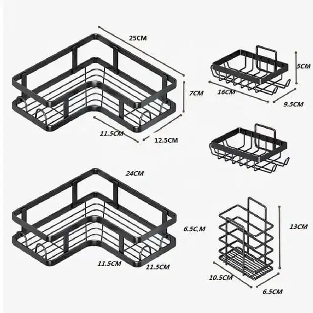 Heavy-Duty Carbon Steel Corner Shower Caddy Set (5-Pack) – Rust-Resistant, Adhesive, Space-Saving Organizer