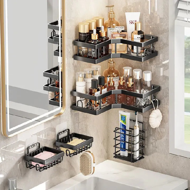 Heavy-Duty Carbon Steel Corner Shower Caddy Set (5-Pack) – Rust-Resistant, Adhesive, Space-Saving Organizer