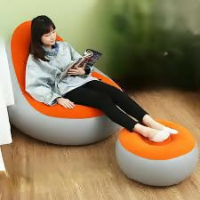 Inflatable Deluxe Lounge Seat / Inflatable seat with Foot rest & Free Pump (2pcs Sets)