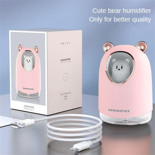 300ml Bear Changing Color Humidifier, Mini Humidifier for Baby and Kids, 2 Spray Modes and Colorful Night Light, Portable Cool Mist Humidifiers