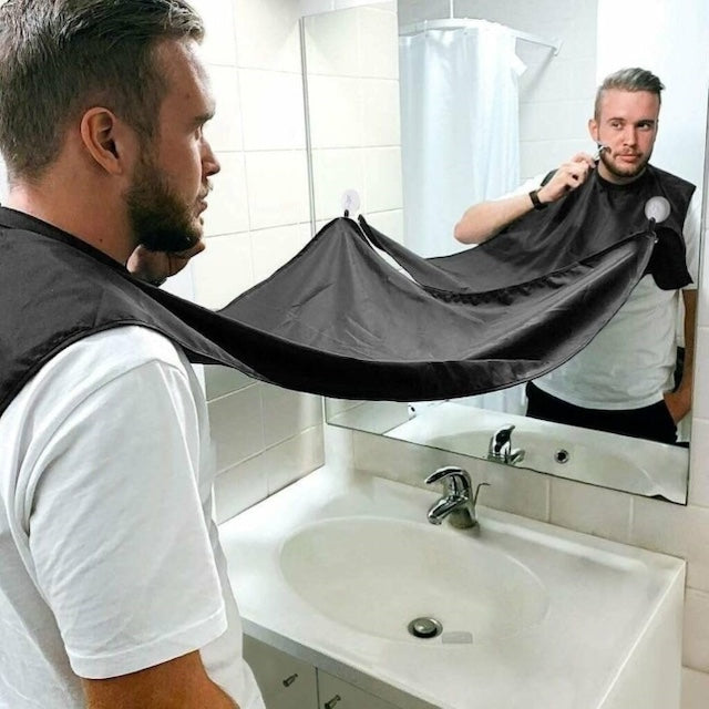 Beard Apron, Trimming Catcher Bib Waterproof Non-Stick Hair, Bathroom Apron Male - Black