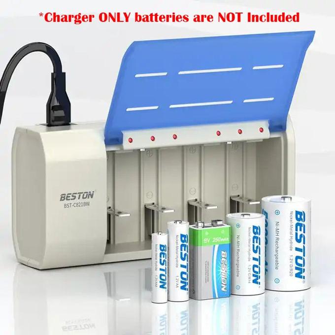 Beston 6 Slots Multi-Functional Smart Rechargeable Battery Charger for AA/AAA/C/D/9V Ni-MH 1.2V Batteries