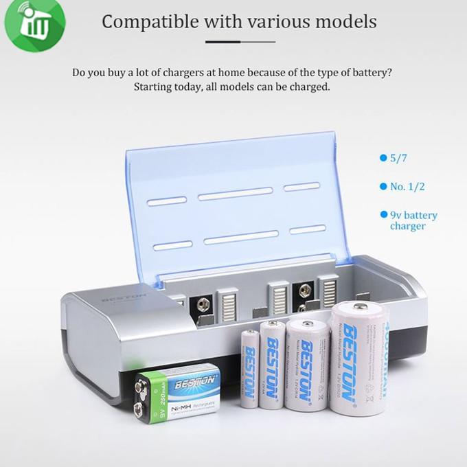 Beston 6 Slots Multi-Functional Smart Rechargeable Battery Charger for AA/AAA/C/D/9V Ni-MH 1.2V Batteries