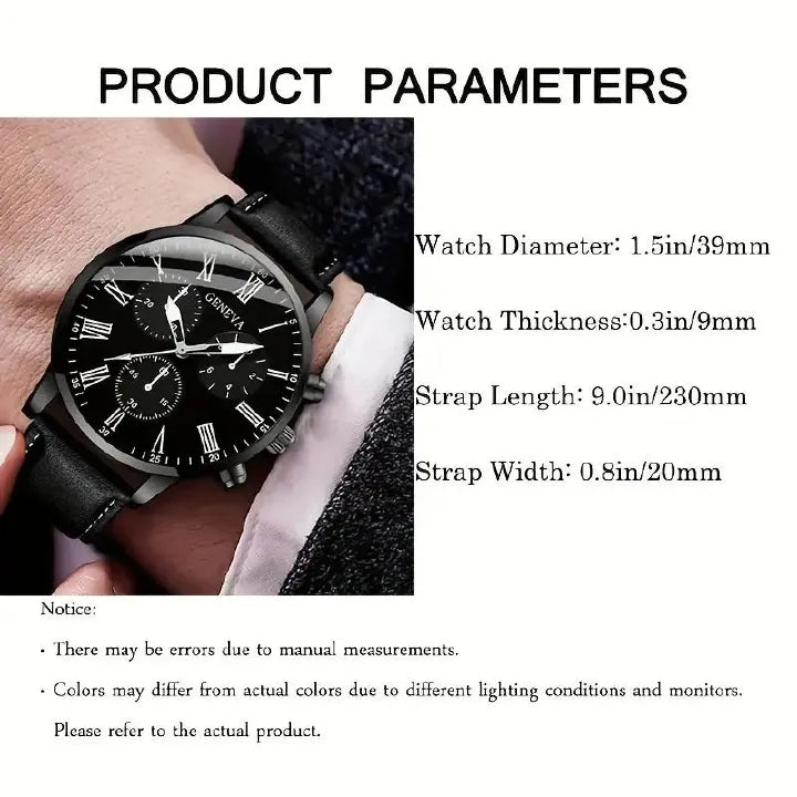 4-Piece Men's Quartz Watch Gift Set with Steel Accessories
