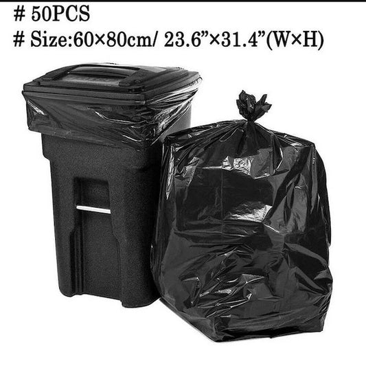 Large Black Size Garbage Bag Set, Large Trash Bags, Black Heavy Duty Bin Bags, Plastic Garbage Storage Bag - 50 pcs