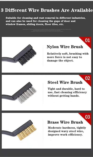 3pcs Wire Brush Set Nylon/Brass/Steel Bristles, Stainless Steel Bristles for Dirt & Paint Scrubbing, Deep Cleaning