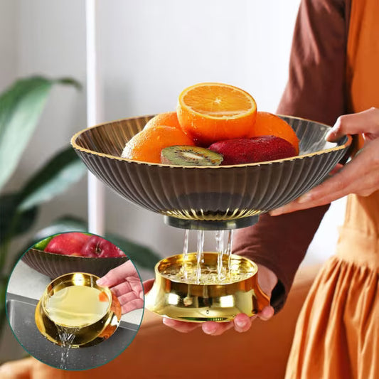 Brown & Gold Fruit Bowl with Drain Base