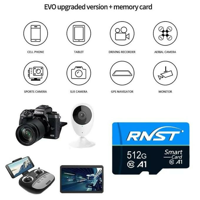 RNST 512GB Memory Card Micro SD TF RNST High Speed Flash Smartphone CLASS-10/U1/A1