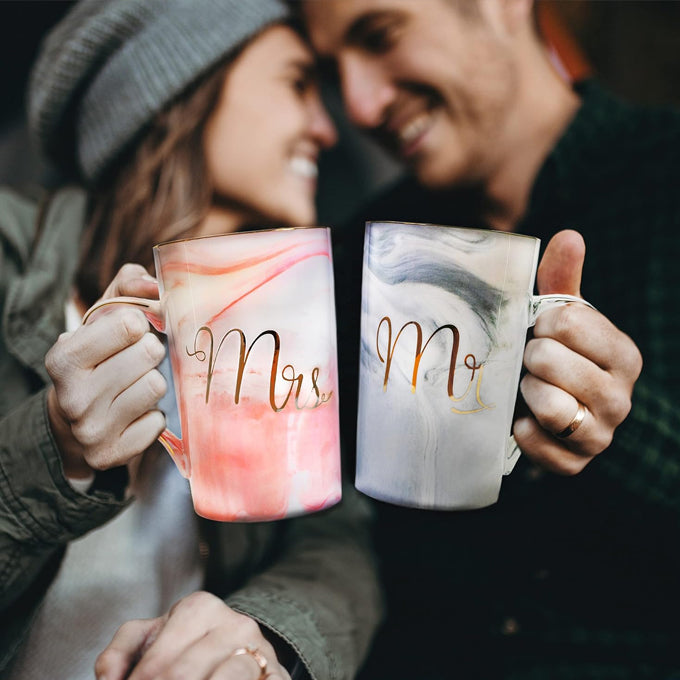 Mr. and Mrs. Mugs Set - Wedding Gifts for Couple, Engagement Bridal Shower Gift Unique Anniversary Married Couple Gift