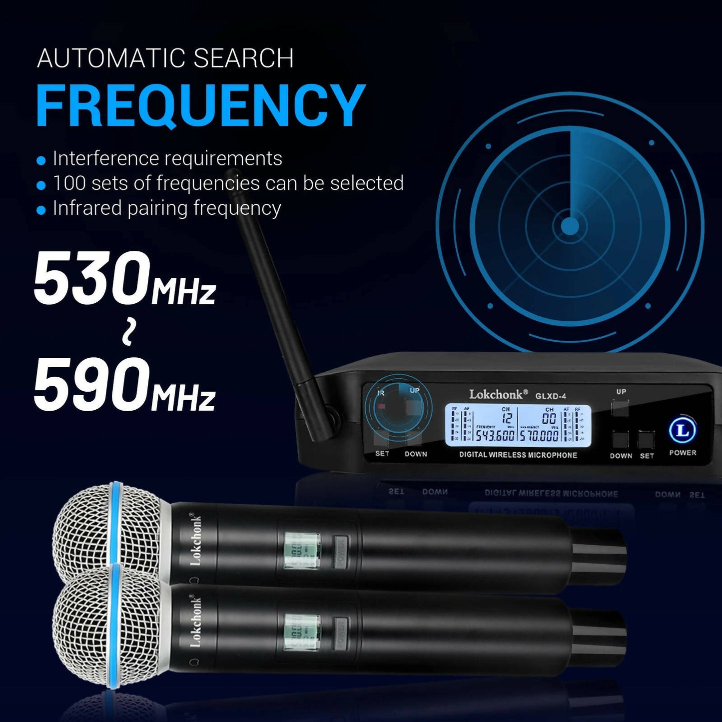 GLXD4 Wireless Microphone System Professional 2 Channels UHF Handheld Dynamic Mic For Stage Speech Wedding Party Church Karaoke