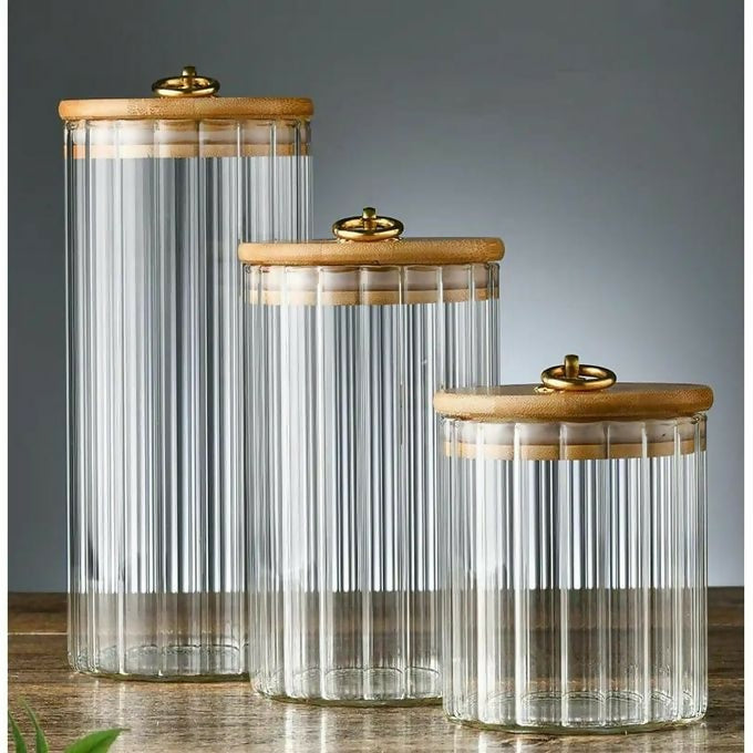 3pcs Set Glass Storage Jars with Bamboo Lids