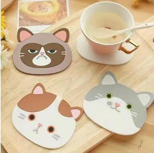 Cat Silicon Coaster, Decorative Cat Coasters, Cute Cartoon Cats Drink Coasters, Table Coasters for Wine, Glass, Tea, Drinks