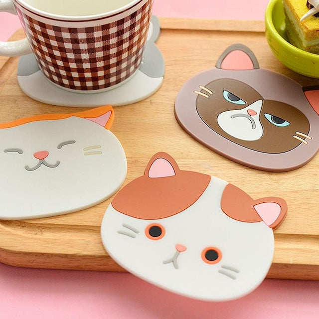 Cat Silicon Coaster, Decorative Cat Coasters, Cute Cartoon Cats Drink Coasters, Table Coasters for Wine, Glass, Tea, Drinks