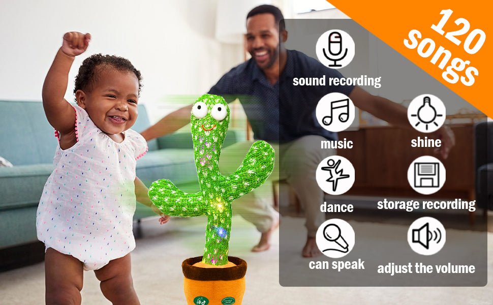 Dancing Cactus Talking Cactus Baby Toys for 0-6 Months 6-12months 1 Year Old Recording Repeats What You say Baby boy Girl Gifts