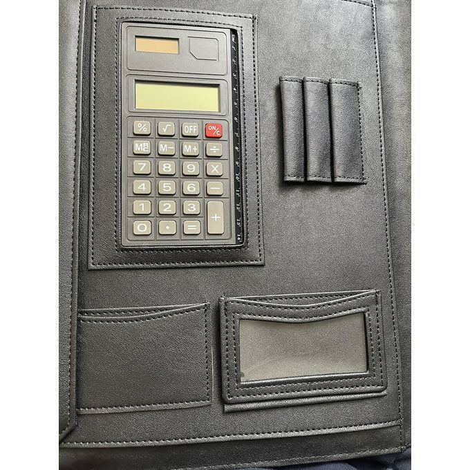 A4 Professional Documents Holder + Calculator Leather File Folder Business Bag Case