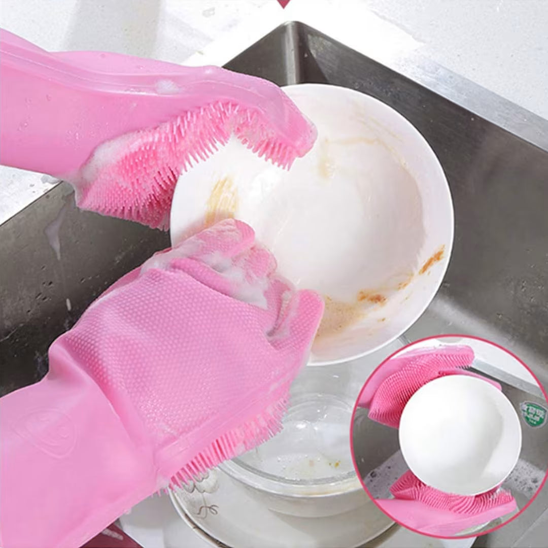 Pet Grooming Cleaning Silicone Gloves with Scrubbing Bristles