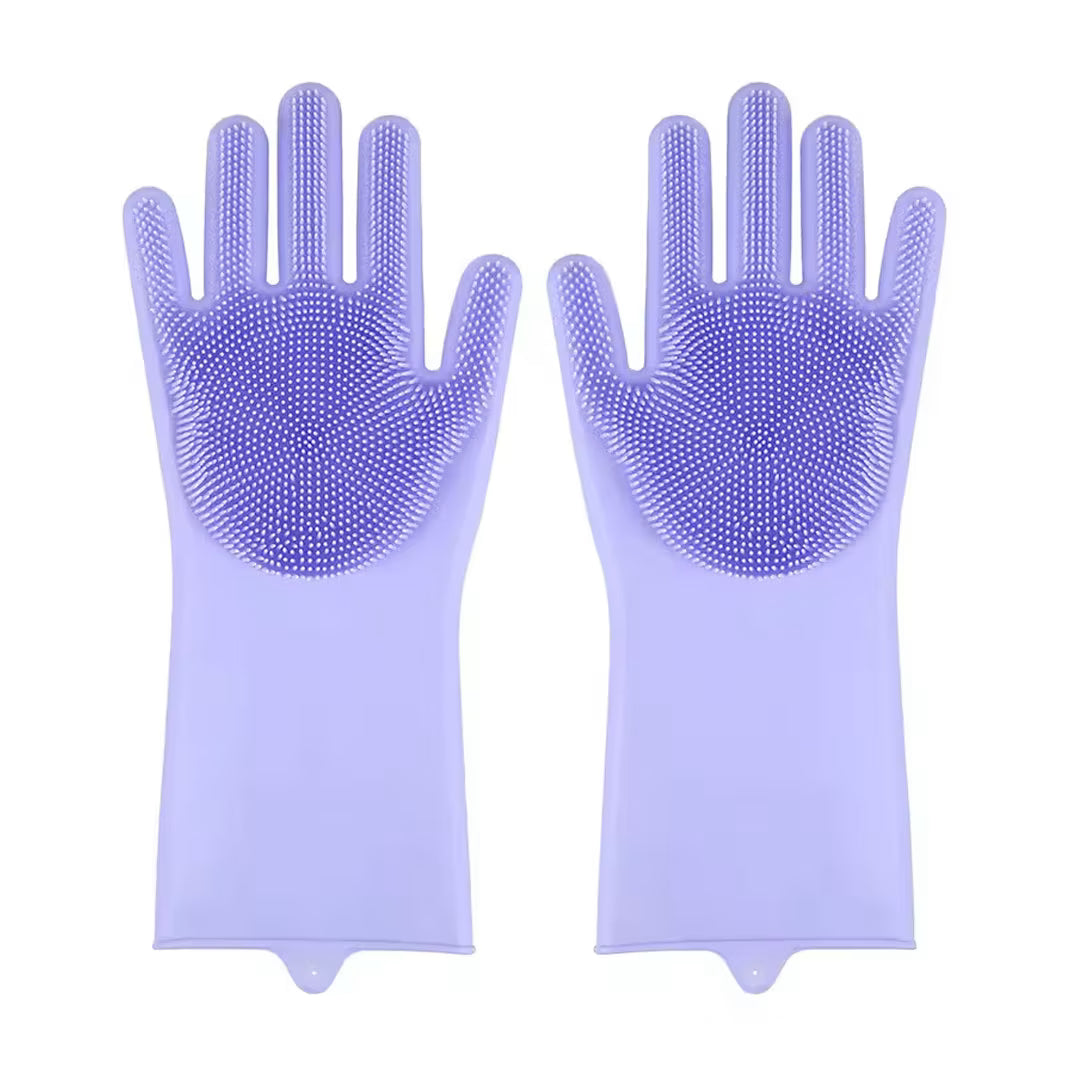 Pet Grooming Cleaning Silicone Gloves with Scrubbing Bristles