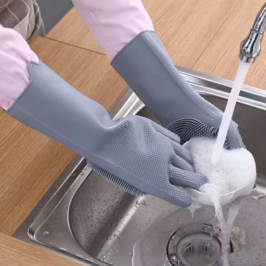 Pet Grooming Cleaning Silicone Gloves with Scrubbing Bristles