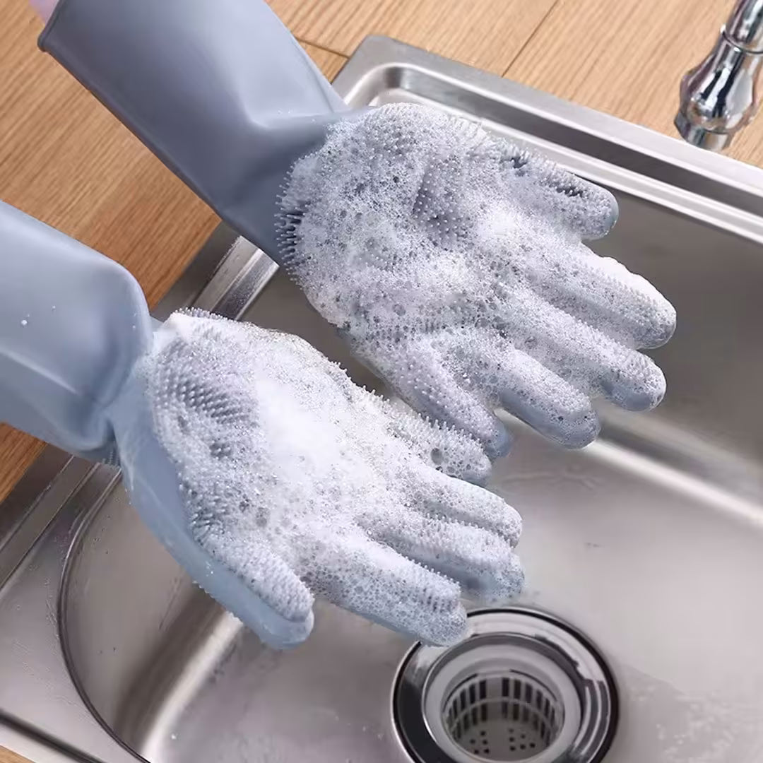 Pet Grooming Cleaning Silicone Gloves with Scrubbing Bristles