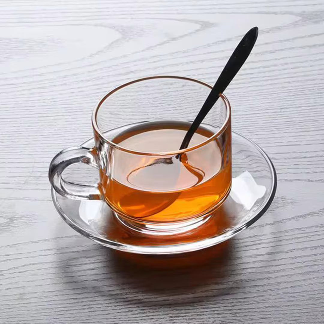 210ml Clear Glass Cup and Saucer Set