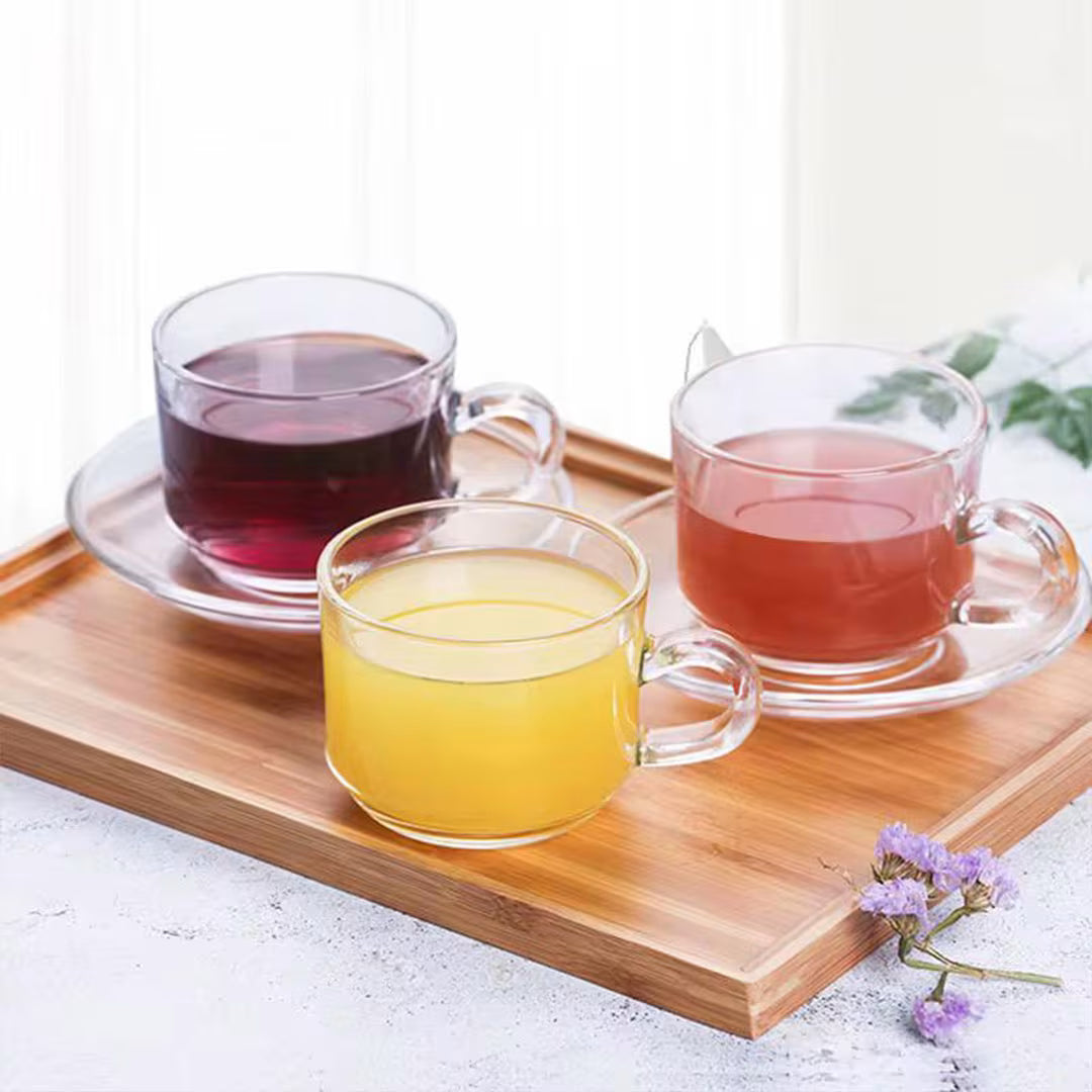 210ml Clear Glass Cup and Saucer Set