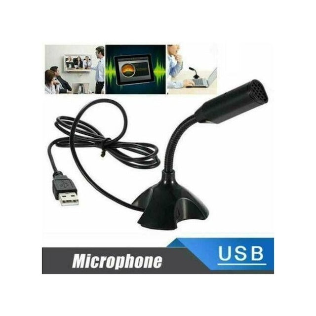 USB Stand Computer Microphone Voice Recording Call, Mini Desktop Speech Microphone Stand, Clear Sound - Black