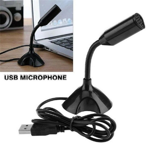 USB Stand Computer Microphone Voice Recording Call, Mini Desktop Speech Microphone Stand, Clear Sound - Black