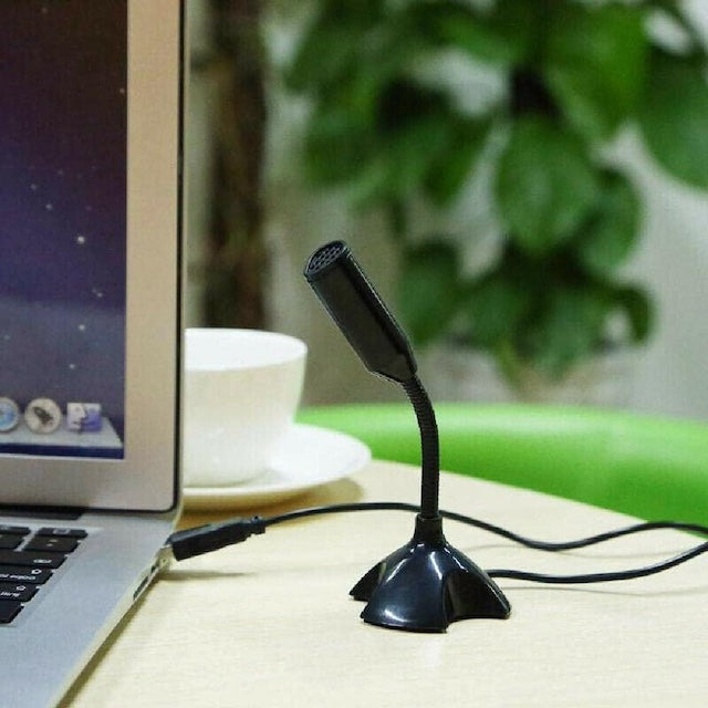 USB Stand Computer Microphone Voice Recording Call, Mini Desktop Speech Microphone Stand, Clear Sound - Black