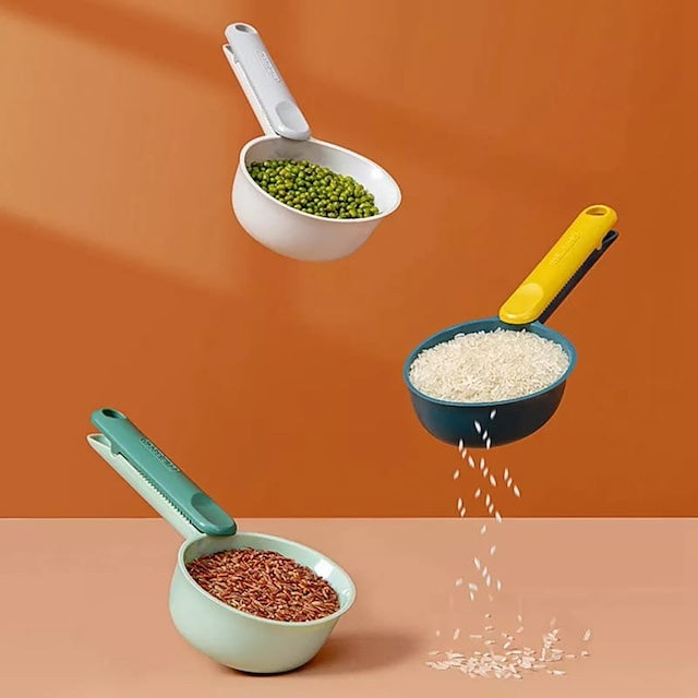 Scooping Spoons with Sealing Clip, Kitchen Household Rice Scoop, Multifunctional Flour and Grains Cup Measuring Spoon