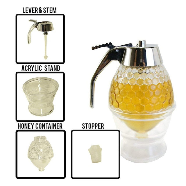 Honey Dispenser, Acrylic Storage Pot Honey Dispenser With Drip Bottle, Honey Syrup Dispenser, Handy Honey Stopper Flip Top Lid