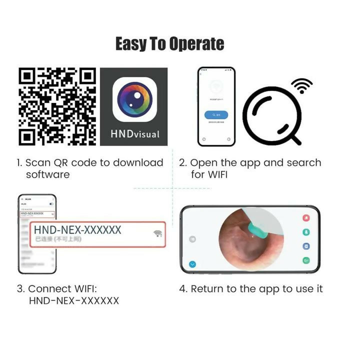 Rechargeable Wireless Smart Ear Cleaner Wax Removal Device Endoscope Buds Picker NE16 - White