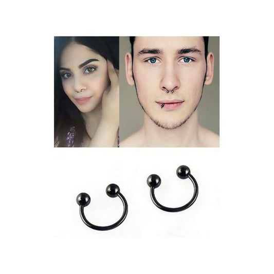 Unisex 2 Pieces Black Bull Nose Ring Horseshoe Hoop Cartilage